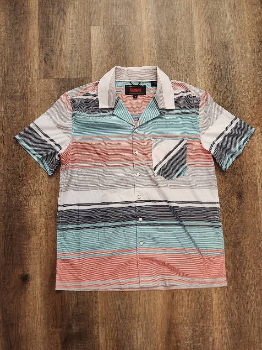 Rock & Roll Denim Men's med multicolor striped pearl snap button up Shirt poly